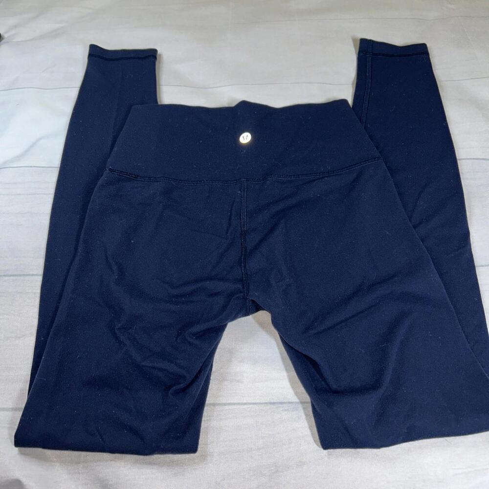 Lululemon Navy Blue Leggings Size 4 7/8 Length Wide Waistband High Rise